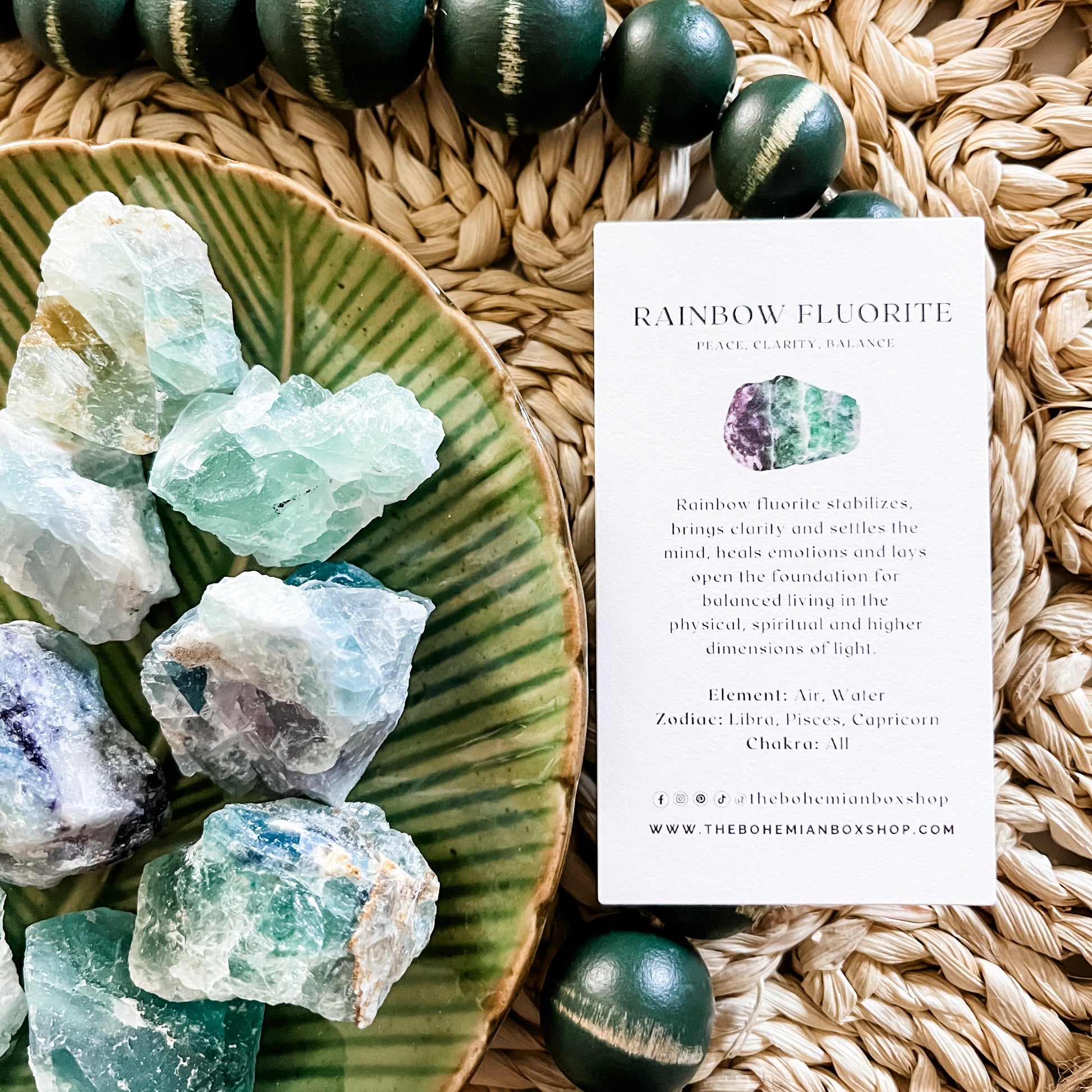 Rough Raw Rainbow Fluorite Crystal with complementary keepsake information card