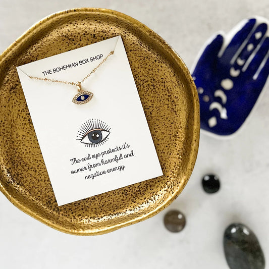 Evil Eye Protection Necklace. Comes with a card that reads “the evil eye protects its owner from harmful and negative energy.”