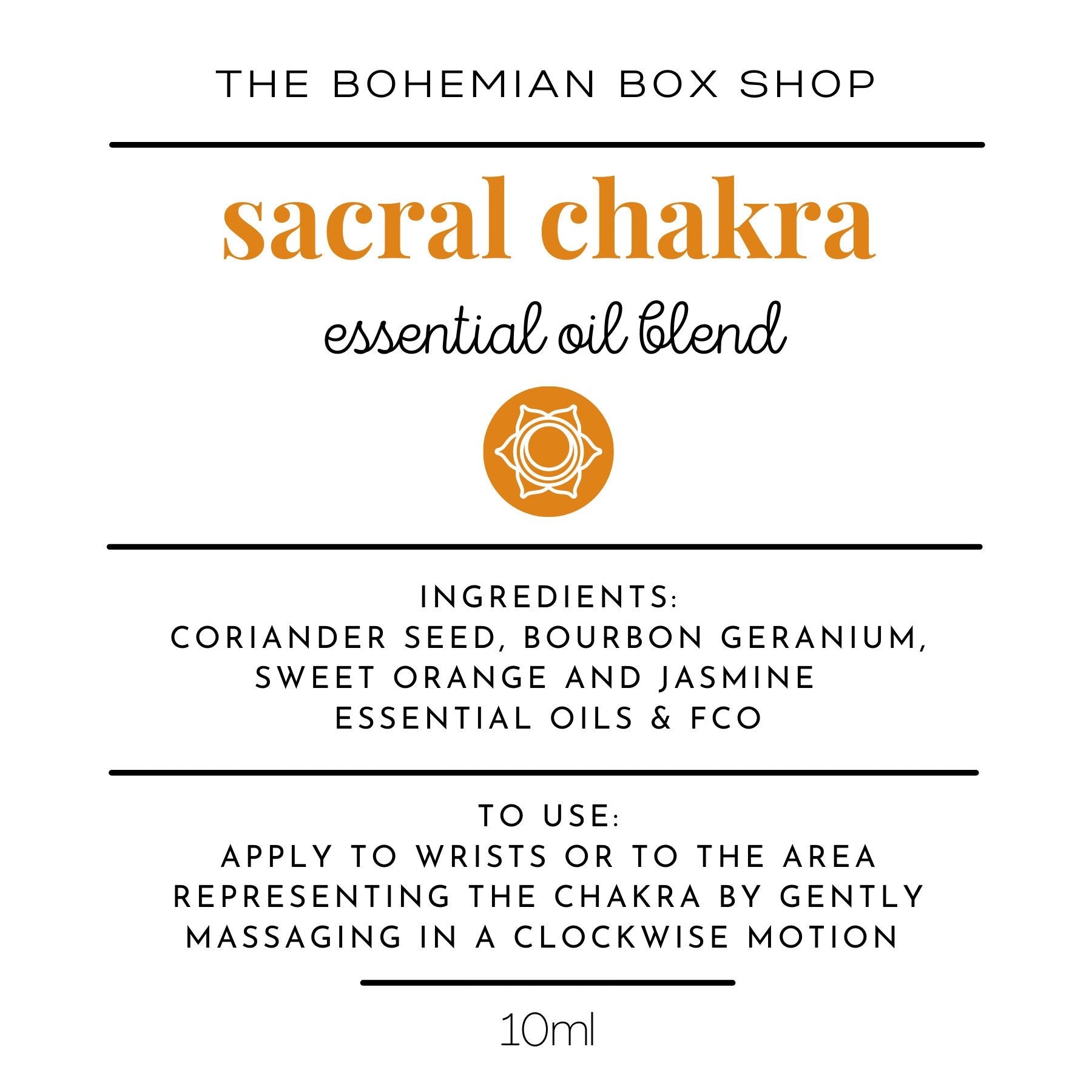 Sacral chakra essential oil blend ingredients and directions for use 