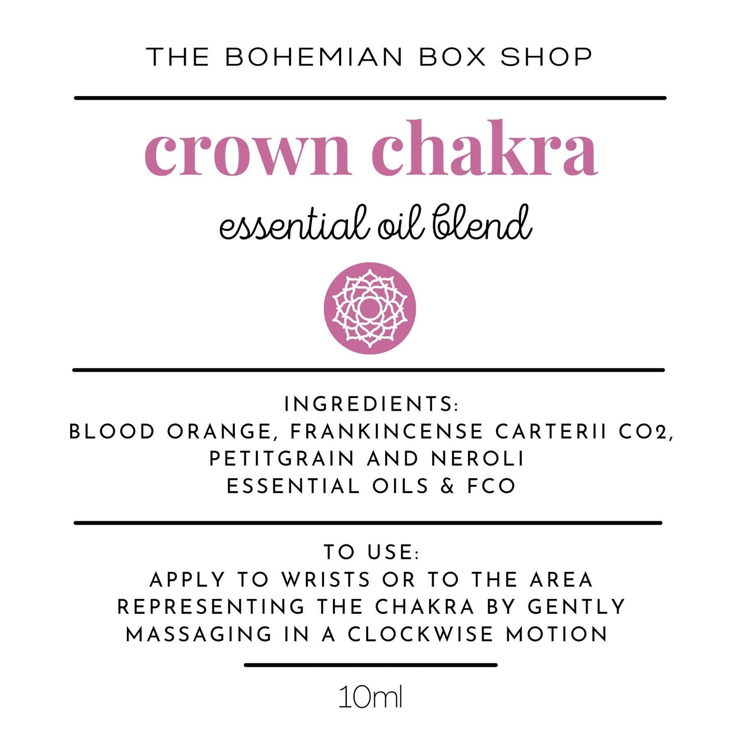 Crown chakra essential oil blend ingredients and directions for use 