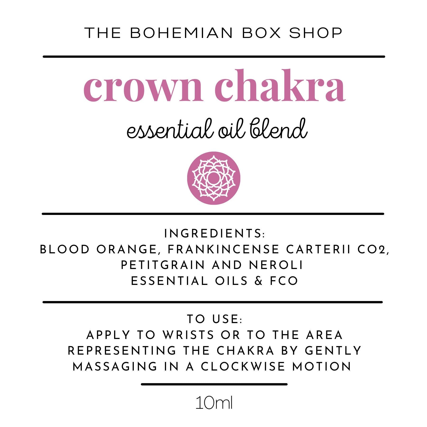 Crown chakra essential oil blend ingredients and directions for use 