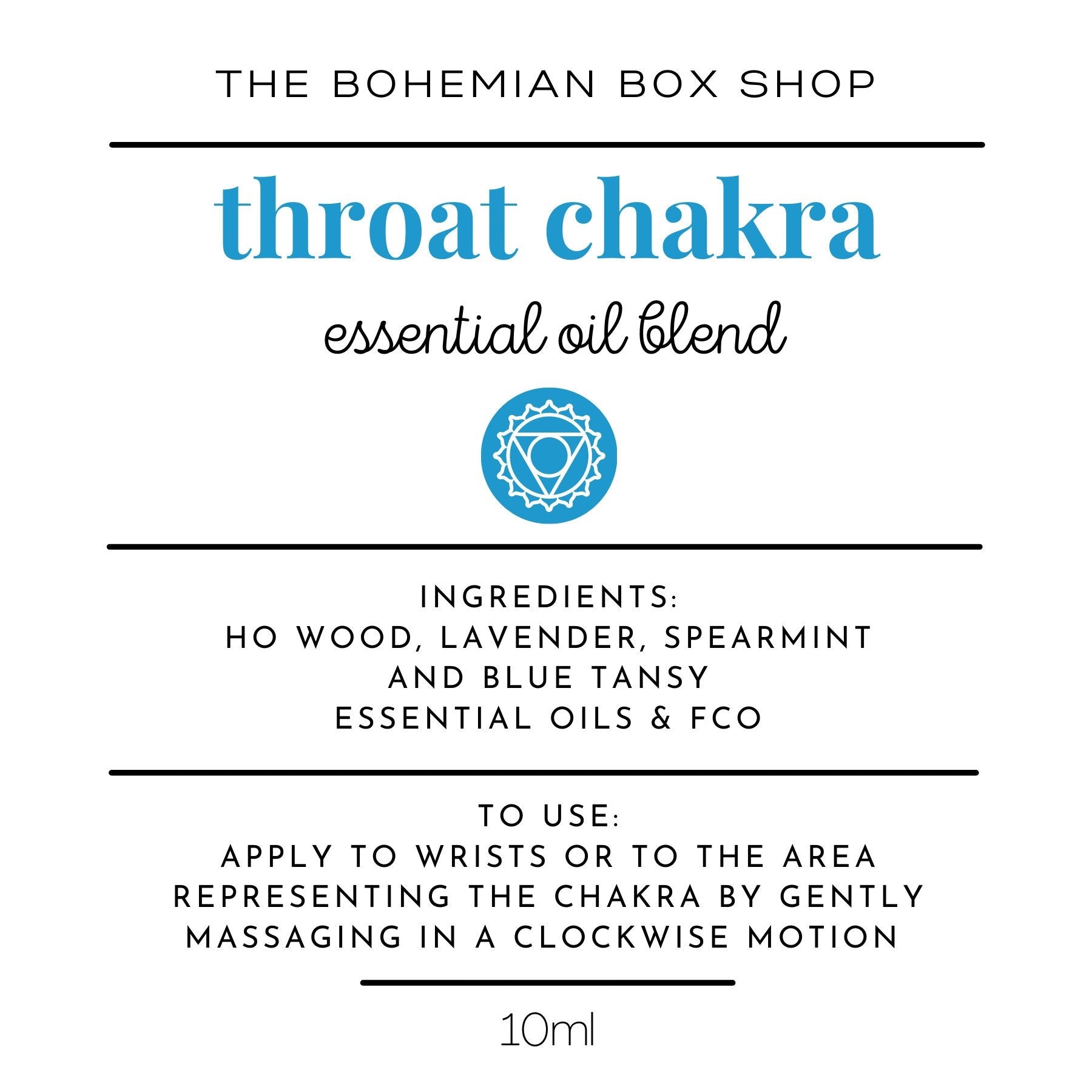 Throat chakra essential oil blend ingredients and directions for use 